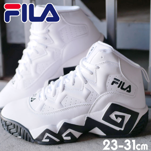 フィラ FILA MB 大きいサイズ メンズ レディース 厚底スニーカー靴 厚底シューズ ハイカット 白 ホワイト 復刻 ミッドカット 厚底靴 グルグル ぐるぐる FHE102 005 送料無料 最強翌日配送 evid｜ワールド靴店