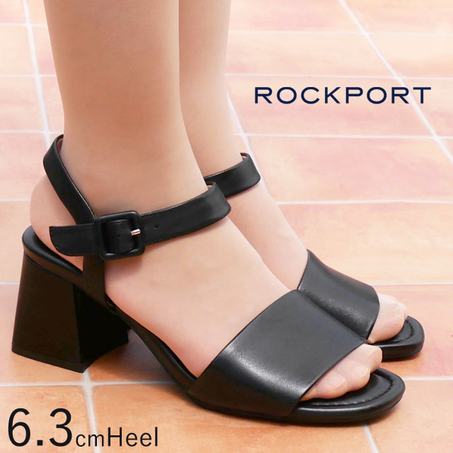 ＼最大1000円引クーポン有 4/7迄／ロックポート ROCKPORT レディース サンダル ファラ 2ピース ストラップサンダル 本革 レザーサンダル オフィス カジュアル CJ0763 ブラック 6.3cmヒールスクエアトゥ チャンキーヒール フレアヒール 送料無料 最強翌日配送 evid
