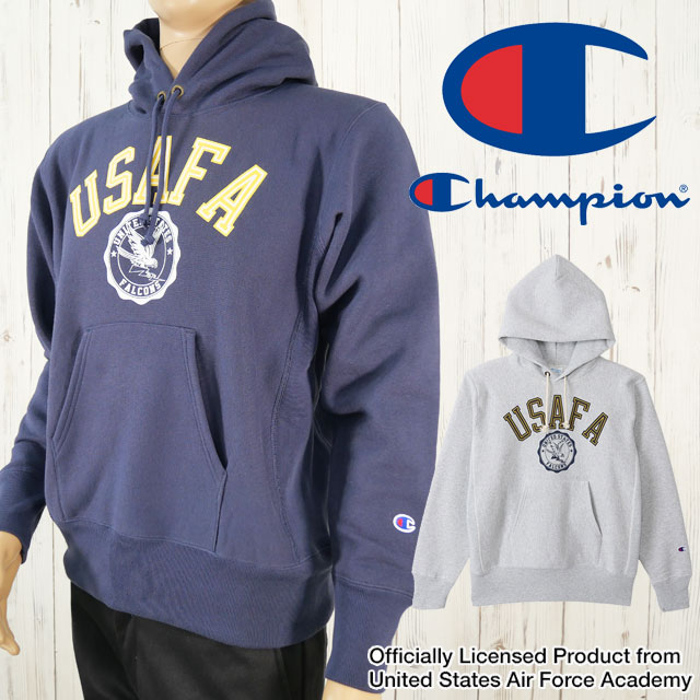 チャンピオン Champion パーカー メンズ C3-Y113 リバースウィーブ(R) フーデッドスウェットシャツ 11.5オンス テリーフリース 青単タグ 青単色タグ プルオーバー USAFA ロゴ 厚手 フード付き フーディー 裏起毛 防寒 灰 紺 送料無料 最強翌日配送 evid