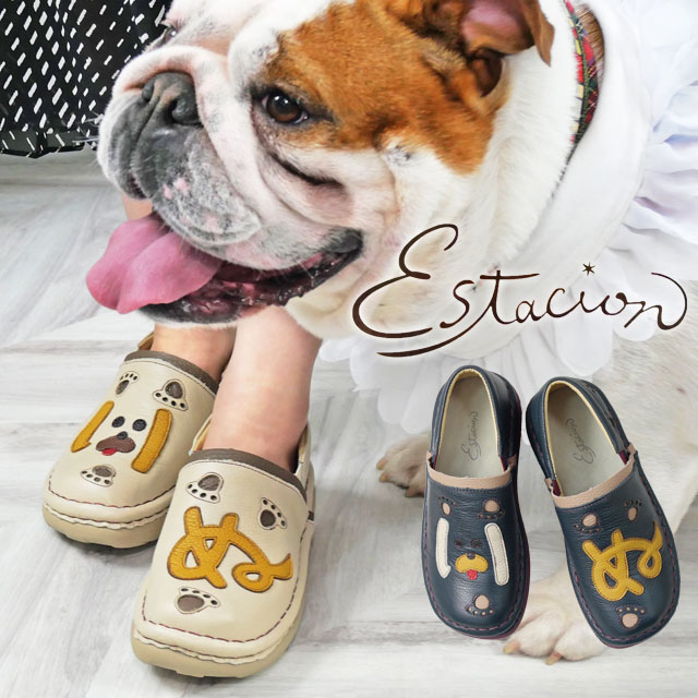 Estacion　スリッポン　犬モチーフ Estacion 送料無料 エスタシオン 靴 本革 スリッポン カジュアル