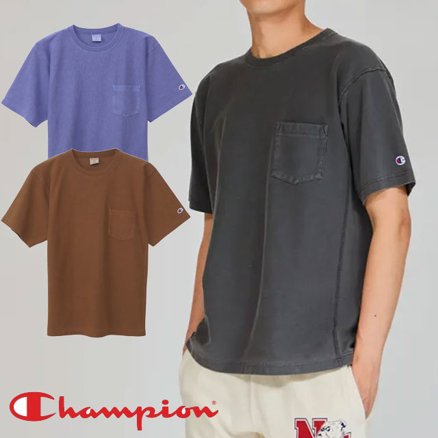 チャンピオン Tシャツ リバースウィーブ(R) ショートスリーブポケットTシャツ メンズ カットソー 丸首 アパレル 綿100％ アメカジ レディース ウェア C3-B305 055 オフブラック 黒 260 ダルパープル 860 ブラウン 服 メール便送料無料 最強翌日配送 evid