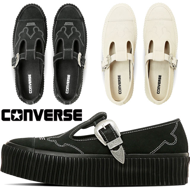 コンバース 厚底 カジュアルシューズ オールスター リフテッド リブテープ Tストラップ WT OX レディース ローカット メンズ ストラップシューズ チャンキーソール ウエスタン 31315840 ブラック 黒 31315841 ストーンホワイト 白 靴 送料無料 最強翌日配送 evid画像