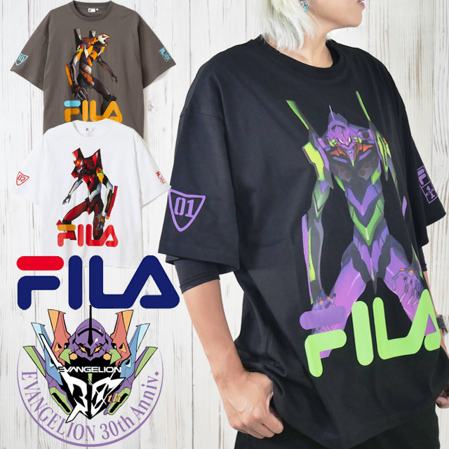 フィラ トップス Tシャツ メンズ 25SPU8002 25SPU800325SPU8004 新世紀エヴァンゲリオン 30周年 コラボ グラフィック ティーシャツ 初号機 ２号機 ３号機 レディース トップス 半袖 プリント 上着 アパレル 服 黒 白 灰 最強翌日配送 メール便送料無料 evid
