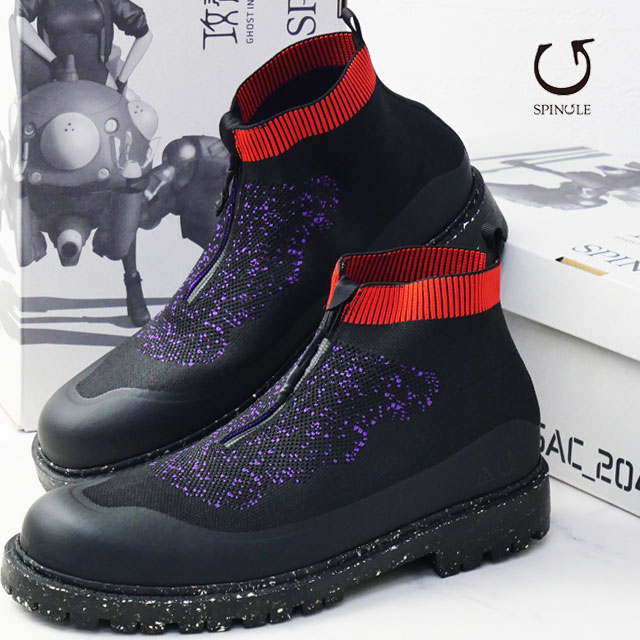 スピングル×攻殻機動隊 SAC-2045 コンバットブーツ メンズ アンクルブーツ 草薙素子 コラボモデル カジュアルシューズ サスティナブル ニット素材 ヴィブラム メイドインジャパン SFアニメ SP-SAC-2045-B ブラック/パープル 日本製 靴 送料無料 最強翌日配送画像