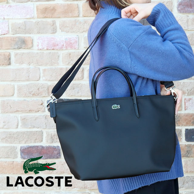 ＼最大1000円引クーポン有 4/7迄／ラコステ ショルダーバッグ メンズ NF5324PM S STRAP SHOPPING BAG トートバッグ レディース L.12.12 CONCEPT スモール 小さめ コンパクト 肩掛け 斜め掛け 2WAY ロゴ シンプル ワニ 鰐 ブラック 最強翌日配送 送料無料 evid
