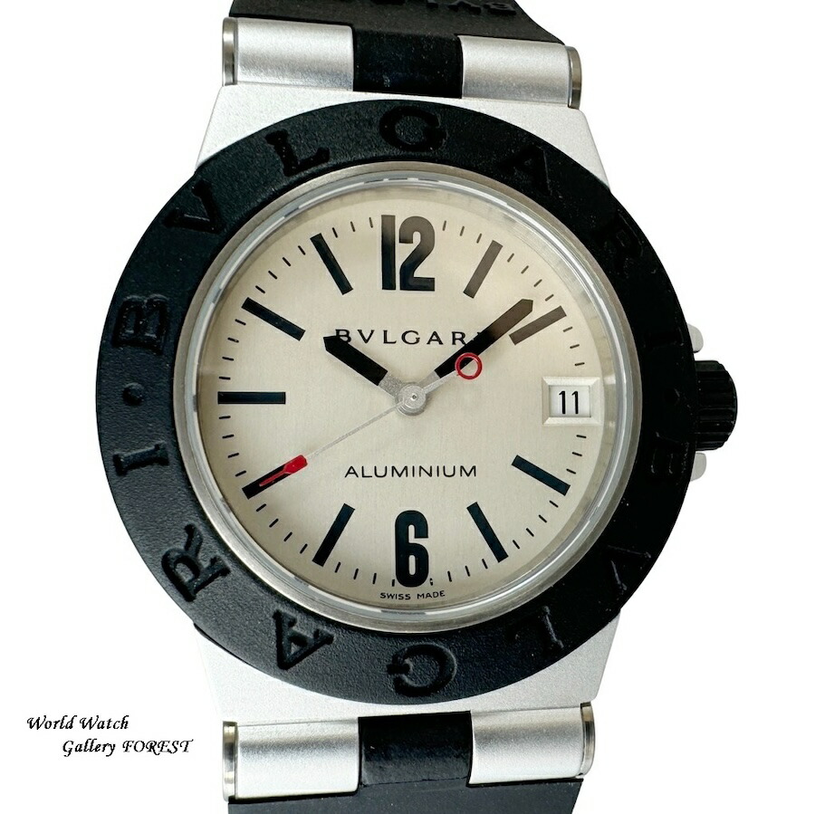 BVLGARI ブル小峡谷 軽銀 AL32TA 中古 メンズウオッチ 石英 しろがね色文字記号盤 ユニ一発やる AL × 天然ゴム A序列付ける