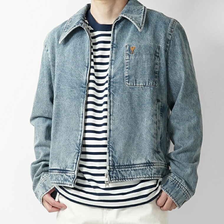 アミ AMI メンズ デニムジャケット AMI DE COEUR WASHED DENIM ZIP JACKET HJK835 DE0046 BLEU USED ウォッシュブルー 480 アミ ドゥ クール ウォッシュドデニム ジップジャケット アウター ジャケット 長袖 AMI Paris アミパリス Alexandre Mattiussi 【2026春夏新作】|ワールドクラブ 1989