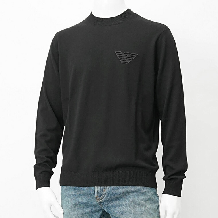エンポリオアルマーニ EMPORIO ARMANI メンズ 編み物 EM002419 AF14158 BLACK BEAUTY 黒いこと UC001 プルオーバー 手入らず毛糸 プレーンニット 鷲継ぎ切れ 労働者の一団のど頚 長袖 ロゴタイプ ワンポイント 【割り増し金STOCK-25AW】