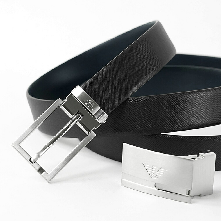エンポリオアルマーニ EMPORIO ARMANI メンズ 胴締め Y4S498 YLP4E BLACK BLUE 黒いこと 青み 81519 サフィアーノ リヴァーシブル 無償性大きさ バックル2類概念属する 長さ自然調整可 無地 差し上げ物 生まれ落ちる日 寄りあい バレンタイン 父の日 クリスマス 成年者式 【2026春夏新作】