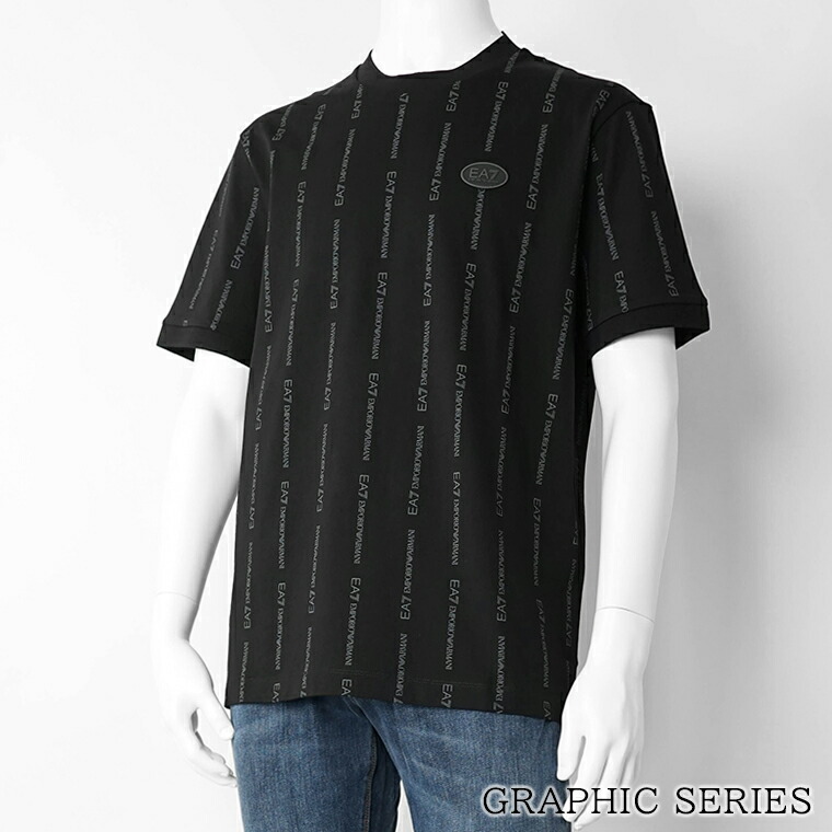 エンポリオアルマーニ エアセッテ EMPORIO ARMANI EA7 メンズ Tシャツ GRAPHIC SERIES 7M001391 AF12874 BLACK SMOKED PEARL FANCY ブラック FC039 グラフィック シリーズ 半袖 カットソー クルーネック 総柄 プリント ロゴ 【2026春夏新作】｜ワールドクラブ 1989