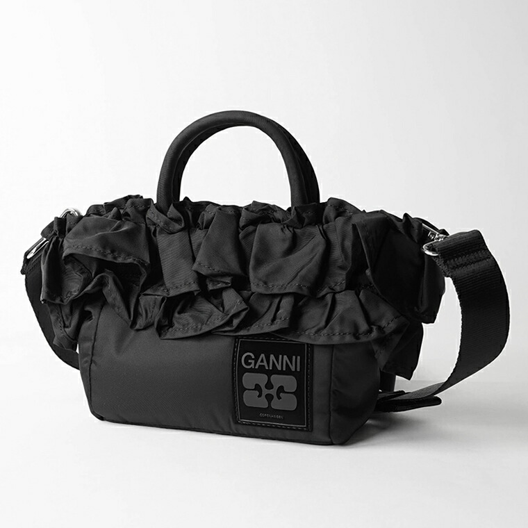 ガニー GANNI レディース ショルダーバッグ A7187 BLACK 黒いこと 099 御徒面子 ハンドバック 差し交わす上半身 フラウンス御徒面子 2way 2通い路 小物 ロゴタイプ 再利用ナイロン ナイロン御徒面子 差し上げ物 生まれ落ちる日 クリスマス 母の日 【2026春夏新作】