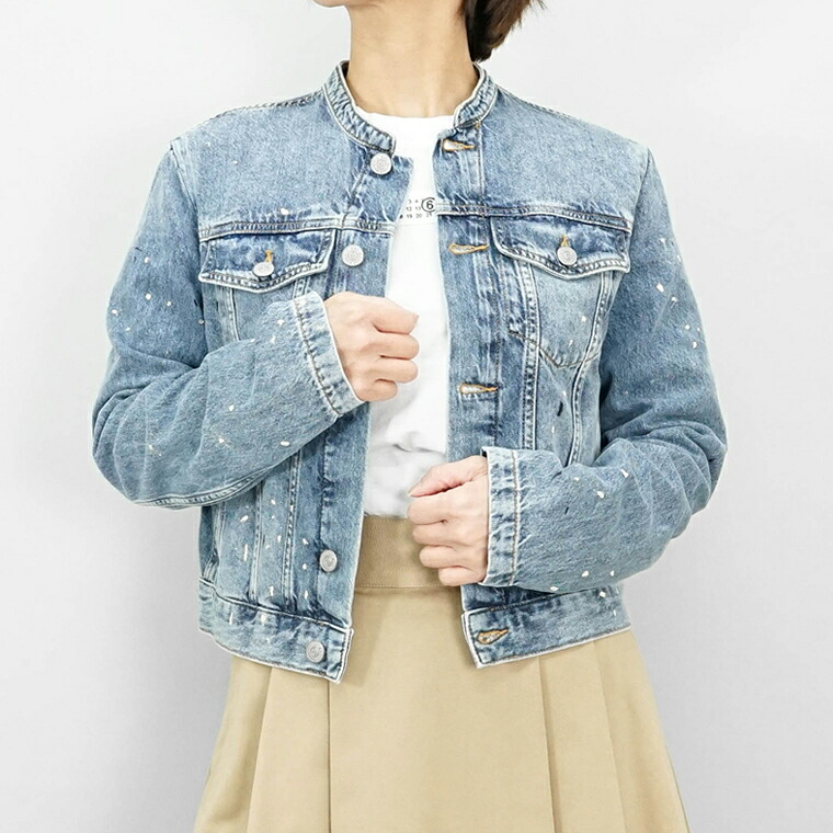 エムエムシックス メゾンマルジェラ MM6 Maison Margiela KIDS キッズ ジーンズ上衣 M60726 MM04M ウォッシュブルー M601 アウター 上衣 Gジャン 否色合い ウォッシュ 絵の具 レディース 成年者着付ける能力のある 【割り増し金STOCK-25SS】