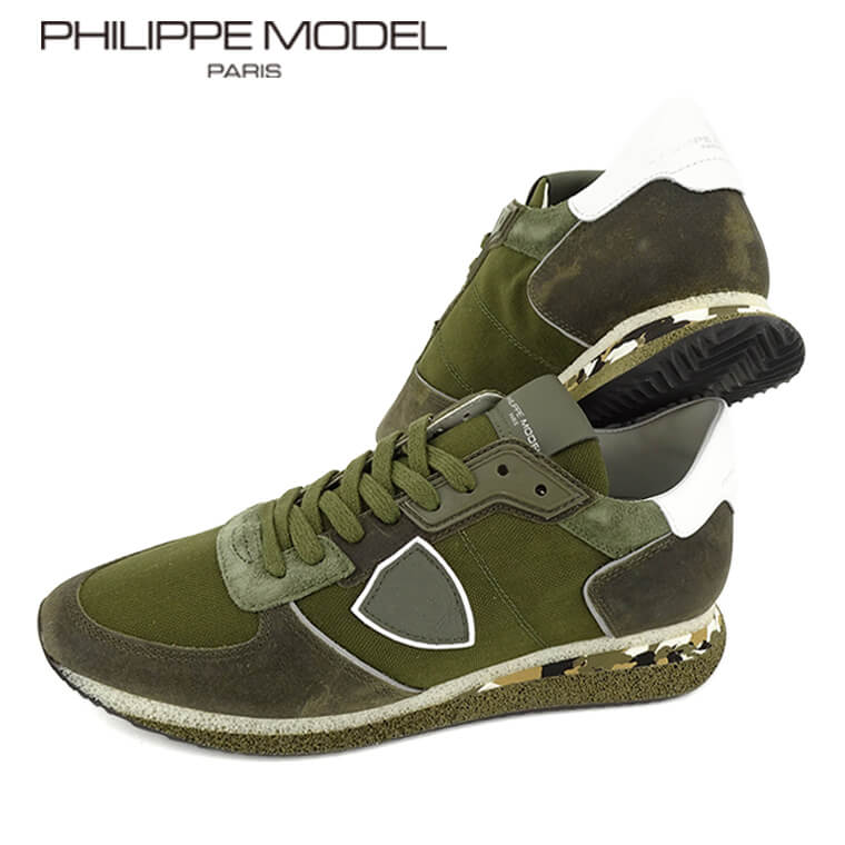 フィリップモデル PHILIPPE MODEL メンズ スニーカー TRPX LOW MAN TZLU RT12 カーキ CORDURA CAMOUFLAGE VERT TROPEZ X トロペX シューズ 靴 ローカット レースアップ 迷彩 カモフラージュ柄 カモ柄 ユーズド加工 プレゼント