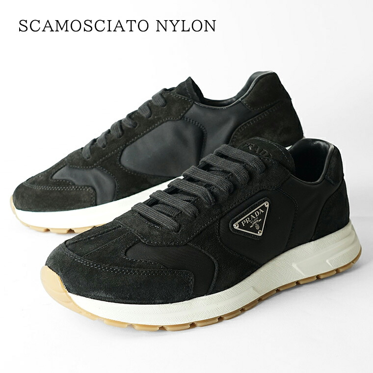 プラダ PRADA メンズ スニーカー SCAMOSCIATO NYLON 2EE455 D7R NERO 1 ブラック F0632 Prax スウェード Re Nylon トライアングルロゴ シューズ 靴 ローカット レースアップ プレゼント 誕生日 クリスマス バレンタイン 父の日