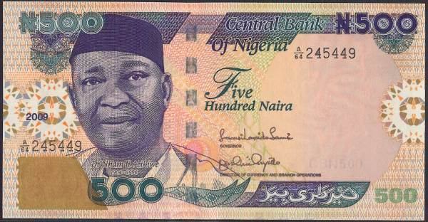 【楽天市場】【紙幣】ナイジェリア 500 naira 初代大統領ンナムディ・アジキウェ 2009年:世界の貨幣専門店オズコレ