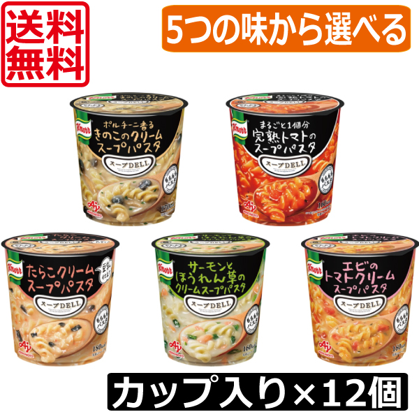 送料無料 クノール スープdeli 5つの味から2種類選べる12個セット スープデリ 味の素 完熟トマトスープパスタ きのこのクリームスープパスタ サーモンとほうれん草のクリームスープパスタ エビとトマトクリームスープパスタ たらこクリームスープパスタ