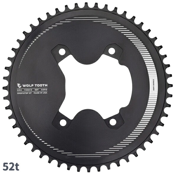 ウルフトゥース 110 BCD Asymmetric 4-Bolt エアロチェーンリング 52T for GRX Cranks Drop-Stop ST