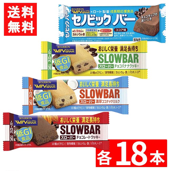 3月4日リニューアル ブルボン スローバー 4種（チョコレートクッキー ・チョコバナナ・濃厚ココナッツミルク・セノビックバーココア味×各18本）72本セット