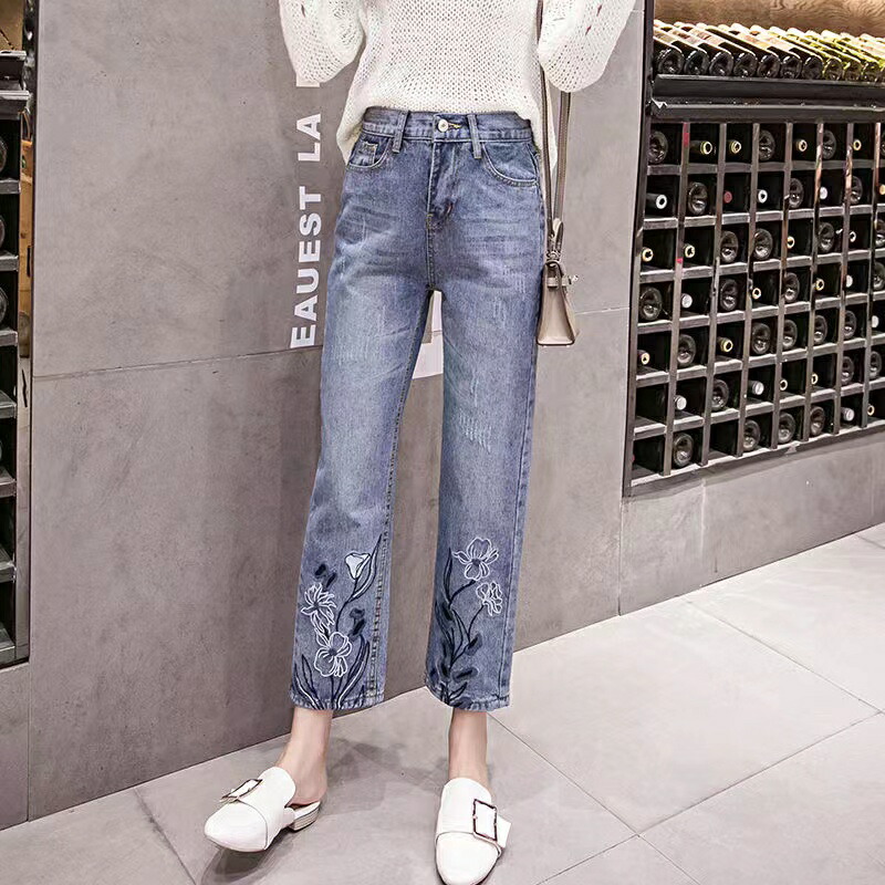 【アン吉】刺繍入りパンツ デニムエンブ刺繍パンツ｜『梟』通販 エスニック/アジアン