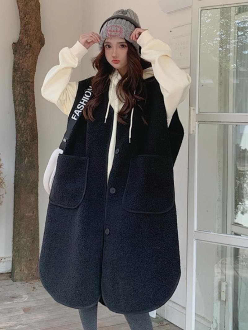 楽天市場】ロングベスト ボアベスト レディース ノーカラー ジレ