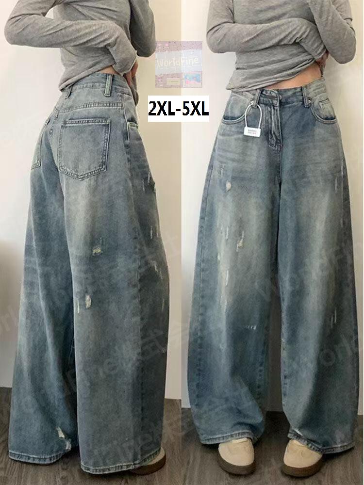 デニム パンツ レディース デニムパンツ ジーンズ ジーパン 大きいサイズ 春夏秋 20代 30代 40代 50代 ワイドパンツ バギーパンツ ハイウエスト ダメージ加工 体型カバー ゆったり 着痩せ 美脚 スタイルアップ カジュアル きれいめ 普段着 外出 LPHA001(2XL-5XL)