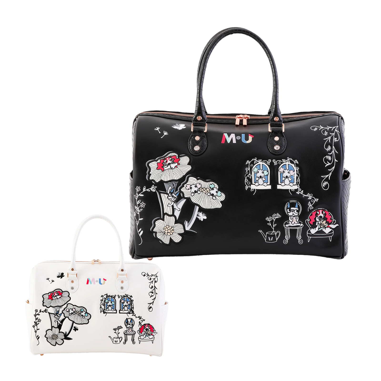 M・U SPORTS 25年秋冬新作 サガラ刺繍トート型ボストンバッグ ブラック M・U SPORTS 25年秋冬新作 サガラ刺繍トート型ボストンバッグ ブラック