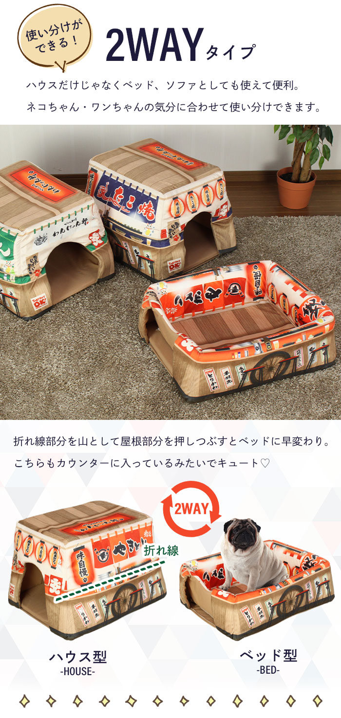 楽天市場 ペットハウス 2way ペットベッド おもしろ 屋台 小型犬 猫 小動物 犬 ドッグ ペット ベッド ペットソファ 映え インテリア ペット用 おしゃれ ハウス ペット クッション 猫ベッド ペット用品 柴犬 面白い インスタ映え Sns 人気 バズる さんじょうインテリア