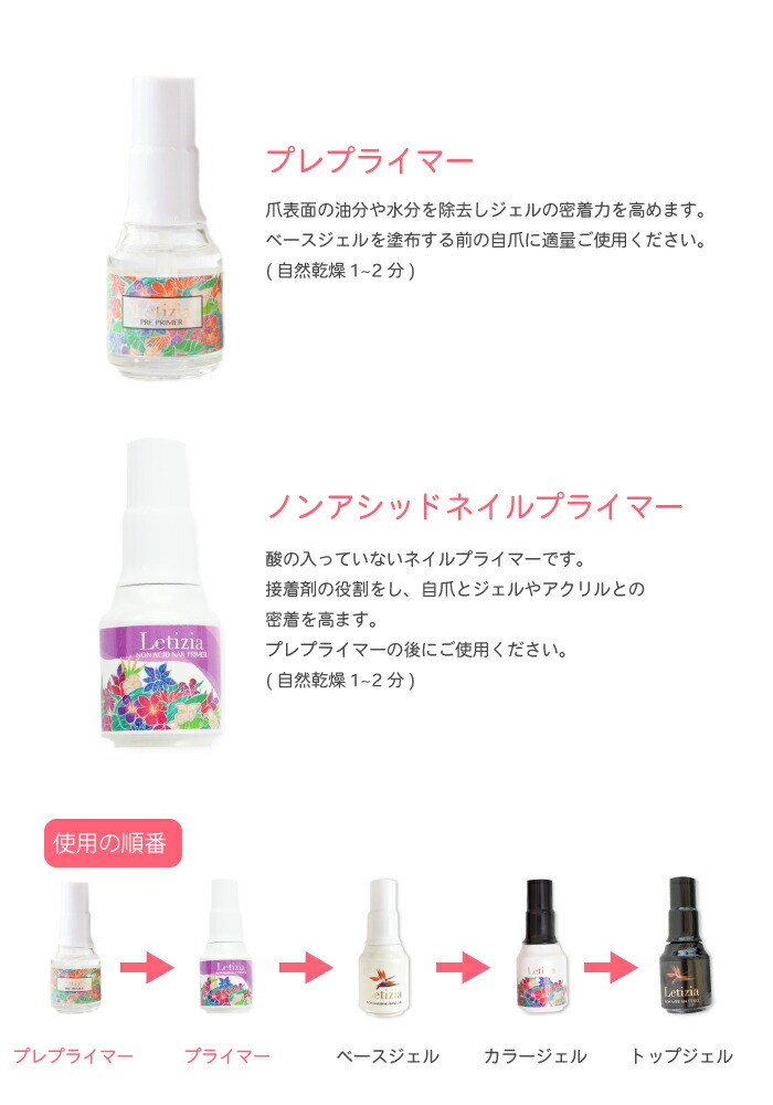 ネイル持ちがぐんっとアップするおすすめセット 酸不使用のプライマーで自爪にも優しく ネイリストみか監修の高品質ジェルネイルレティジア リフト防止でネイル長持ち 期間限定特価品