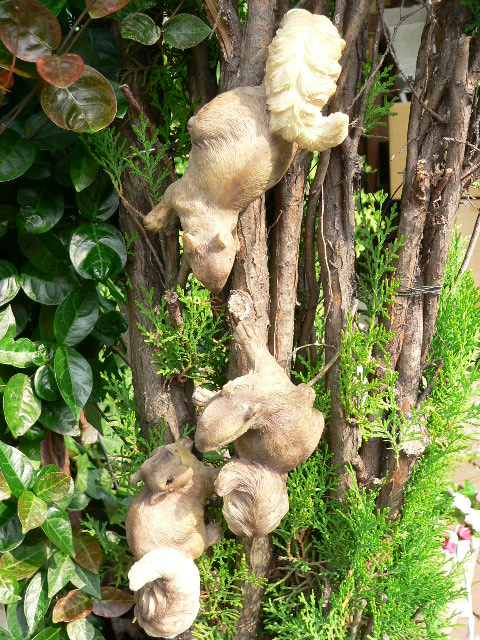 りすの置物　木登りリス３匹セット　N１１１２２　動物 オーナメント ガーデン　オブジェ　庭　置物　雑貨 インテリア　マスコット