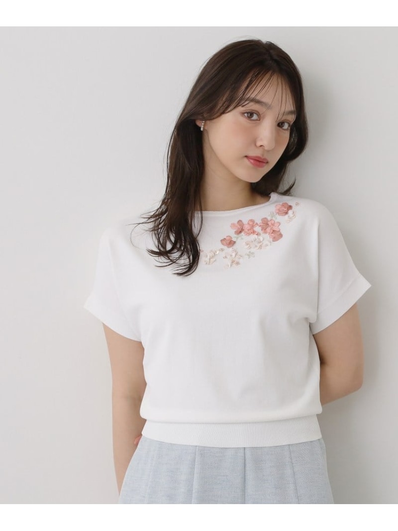 【SALE／20%OFF】【SS~Lサイズ展開/スパンコール・ビジュー・刺繍】クラフトニット SunaUna スーナウーナ トップス ニット ホワイト ネイビー グリーン【RBA_E】【送料無料】[ Fashion]｜WORLD ONLINE STORE店