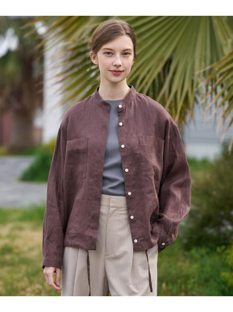 【2WAY/羽織にも】ウォッシャブルリネン ドロストシャツ DRESSTERIOR ドレステリア トップス シャツ・ブラウス ネイビー ブラウン【送料無料】[ Fashion]