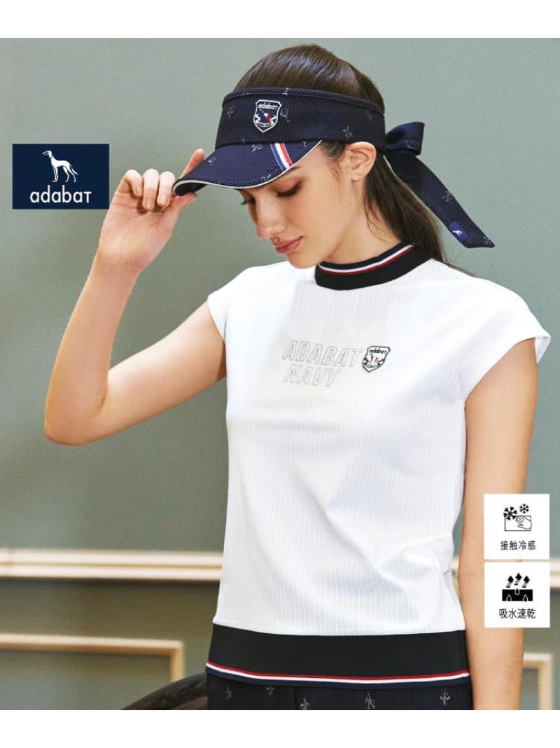 【ADABAT NAVY】吸水速乾/接触冷感 フレンチスリーブモックT adabat アダバット トップス カットソー・Tシャツ ネイビー ブルー ホワイト【送料無料】[ Fashion]