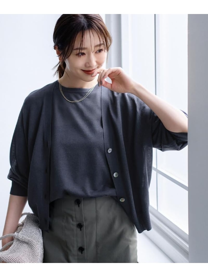 【アンサンブル可/シアー】リネンエステルカーディガン UNTITLED アンタイトル トップス カーディガン ブラック グレー【先行予約】*【送料無料】[ Fashion]