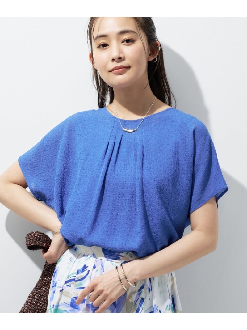 【SALE／30%OFF】【洗える】無地\u0026チェーン店柄 ギャザートップス INDIVI インディヴィ トップス プルオーバー・トップ 青み 米国海軍【RBA_E】【貨物輸送無料】[ Fashion]
