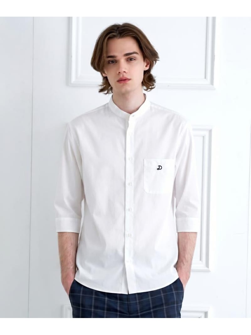 【SALE／33%OFF】オーガニックコットン ストレッチバンドカラーシャツ DRESSTERIOR ドレステリア トップス シャツ・ブラウス ネイビー ブルー ホワイト【RBA_E】【送料無料】[ Fashion]｜WORLD ONLINE STORE店