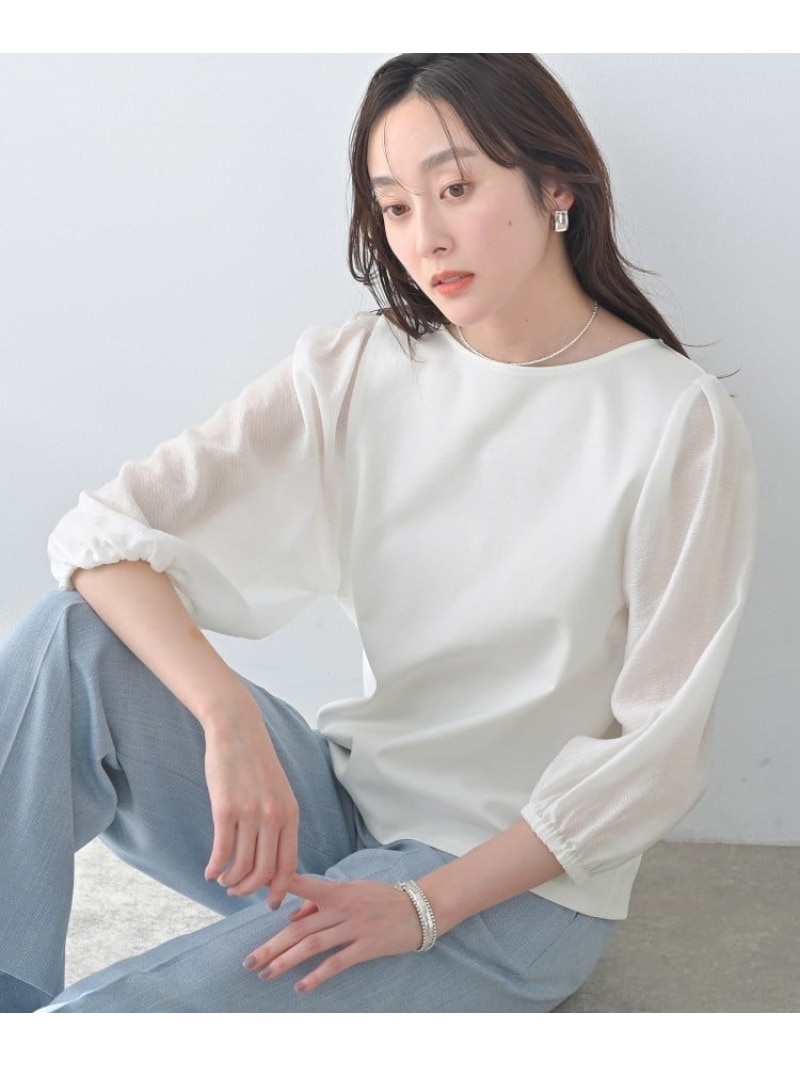 【洗える/袖シアー】ポンチ袖ボリュームトップス UNTITLED アンタイトル トップス カットソー・Tシャツ ホワイト ブラック グレー【送料無料】[ Fashion]