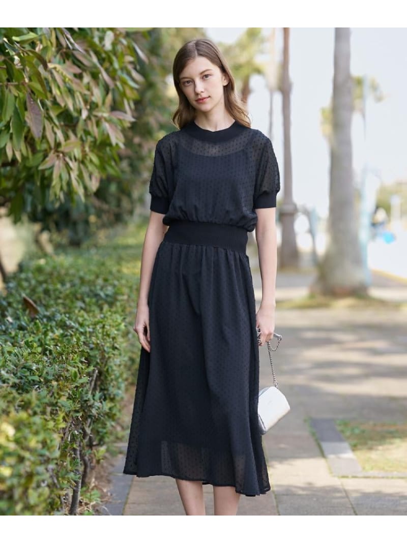 【otonaMUSE5月号掲載/ウォッシャブル】ドットカットジャガードドレス DRESSTERIOR ドレステリア ワンピース・ドレス その他のワンピース・ドレス ブラック【送料無料】[ Fashion]