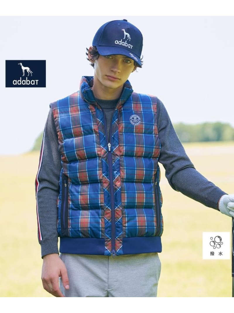 【SALE／46%OFF】【新レーベル ADABAT NAVY】撥水 タータンチェック中綿ベスト adabat アダバット トップス ベスト・ジレ ネイビー【RBA_E】【送料無料】[ Fashion]