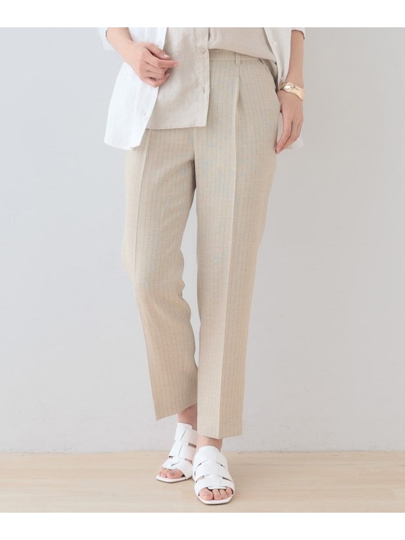 【SALE／50%OFF】【こなれSETUP/ストライプ柄】リネンライクテーパードパンツ INDIVI インディヴィ パンツ その他のパンツ グレー ホワイト【RBA_E】【送料無料】[ Fashion]