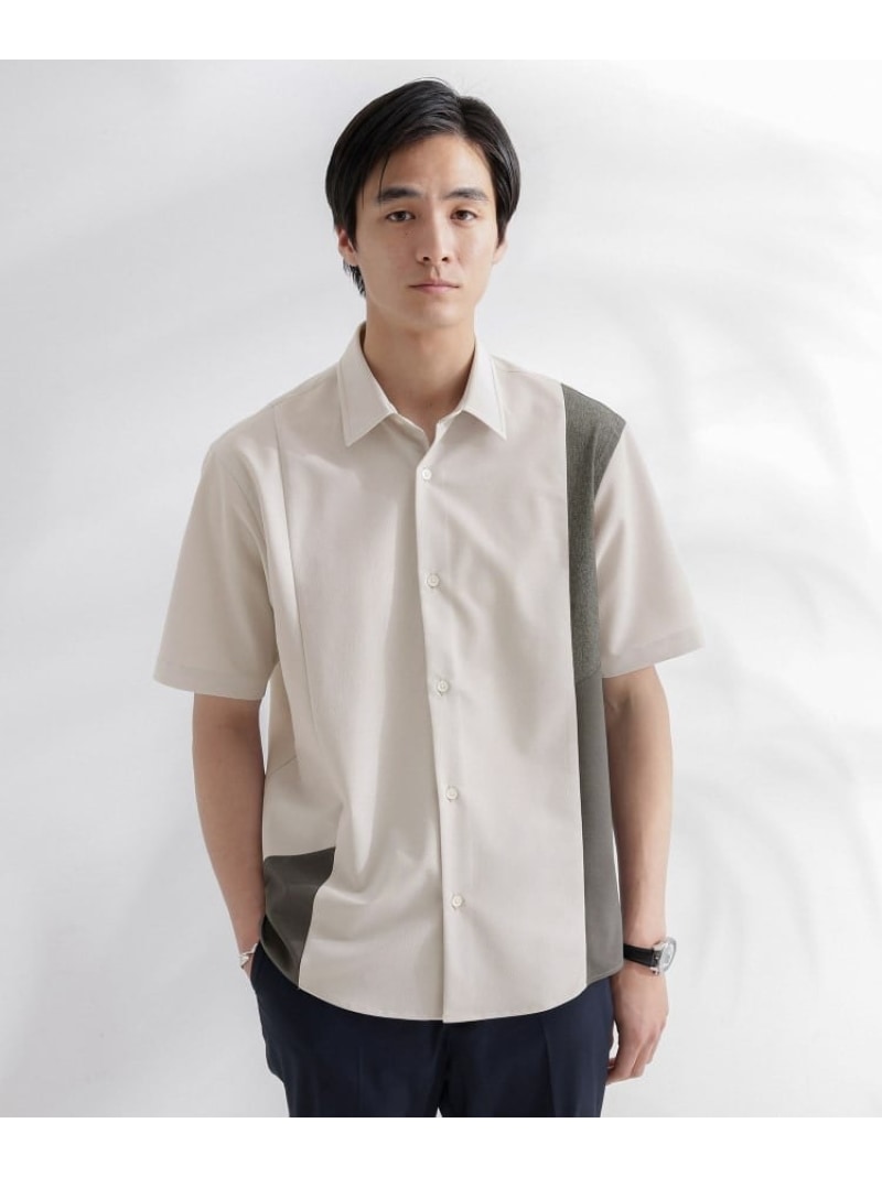 【SALE／50%OFF】サイド切り替え 半袖シャツ TAKEO KIKUCHI タケオキクチ トップス シャツ・ブラウス グリーン ネイビー【RBA_E】【送料無料】[ Fashion]