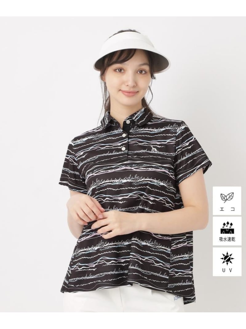 【SALE／10%OFF】吸水速乾/UV撥ねのける/エコ クールコアウエイブボーダーポロシャツ adabat アダバット トップス スポーツシャツ 黒いこと 青碧 さくら色【RBA_E】【貨物輸送無料】[ Fashion]
