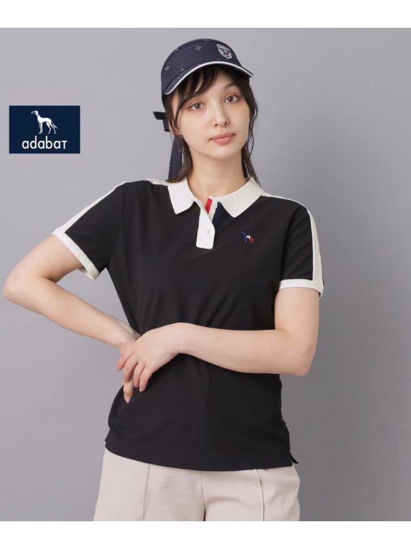 【ADABAT NAVY】ニット切替ポロシャツ adabat アダバット トップス ポロシャツ ベージュ ブラック【送料無料】[ Fashion]