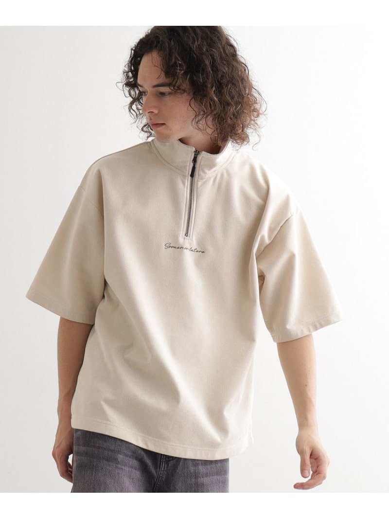 【SALE／20%OFF】ポンチスエードハーフジップカットソー tk.TAKEO KIKUCHI ティーケータケオキクチ トップス カットソー・Tシャツ ブルー ホワイト ブラック【RBA_E】【送料無料】[ Fashion]