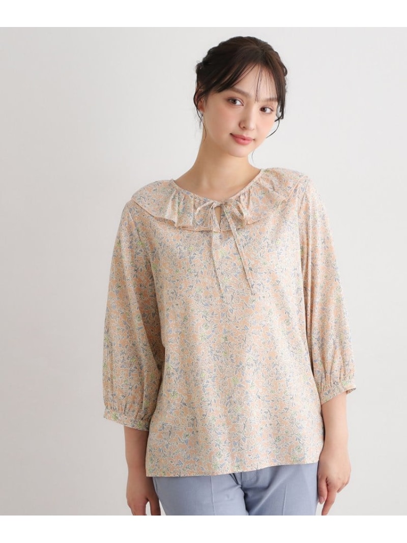 【SALE／5%OFF】【7分袖/洗える/同柄アイテムあり】ハービー フィールド柄 ブラウス LAURA ASHLEY ローラ アシュレイ トップス シャツ・ブラウス オレンジ ブルー【RBA_E】【送料無料】[ Fashion]