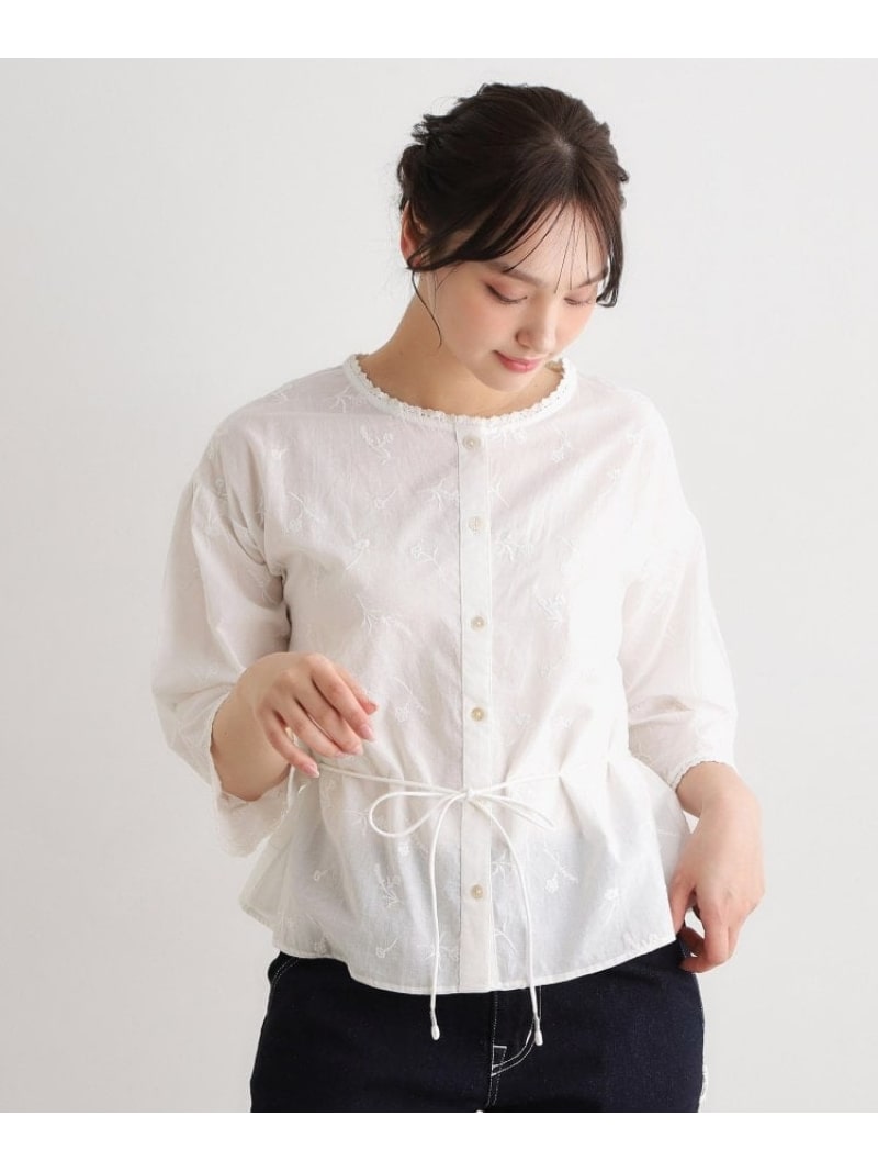 【SALE／30%OFF】【綿織物100%/洗える/バーラット製】総柄刺しゅうトップ LAURA ASHLEY ローラ アシュレイ トップス プルオーバー・トップ 白いこと 緑であること【RBA_E】【貨物輸送無料】[ Fashion]