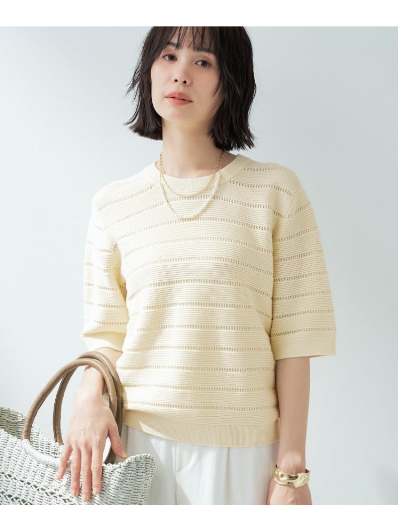 【SALE／30%OFF】【洗える/コットン】ボーダー柄編みニット INDIVI インディヴィ トップス ニット ホワイト グリーン ピンク ネイビー【RBA_E】【送料無料】[ Fashion]｜WORLD ONLINE STORE店