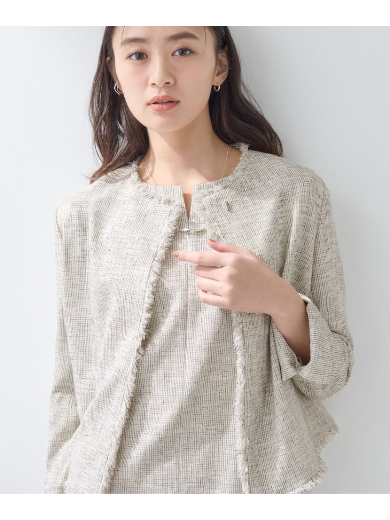 【SALE／30%OFF】【軽量/SETUP可能】ストレッチツイードジャケット INDIVI インディヴィ ジャケット・アウター ノーカラージャケット グレー ネイビー ホワイト【RBA_E】【送料無料】[ Fashion]