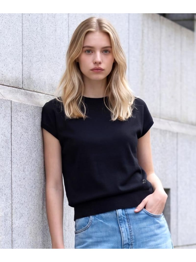 【ウォッシャブル】コットンシルクフレンチスリーブニット DRESSTERIOR ドレステリア トップス ニット レッド ブラック グリーン【送料無料】[ Fashion]