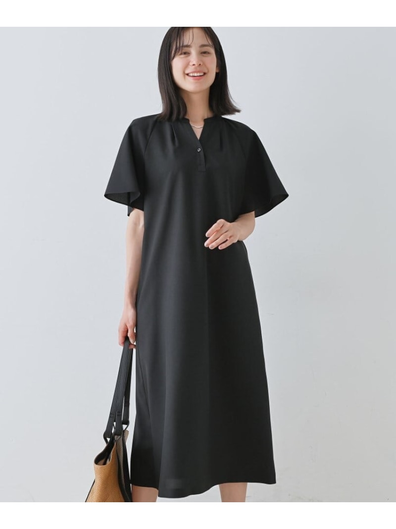 【SALE／44%OFF】【しわになりにくい】麻調ストレートラインワンピース INDIVI インディヴィ ワンピース・ドレス その他のワンピース・ドレス ベージュ ブラック【RBA_E】【送料無料】[ Fashion]