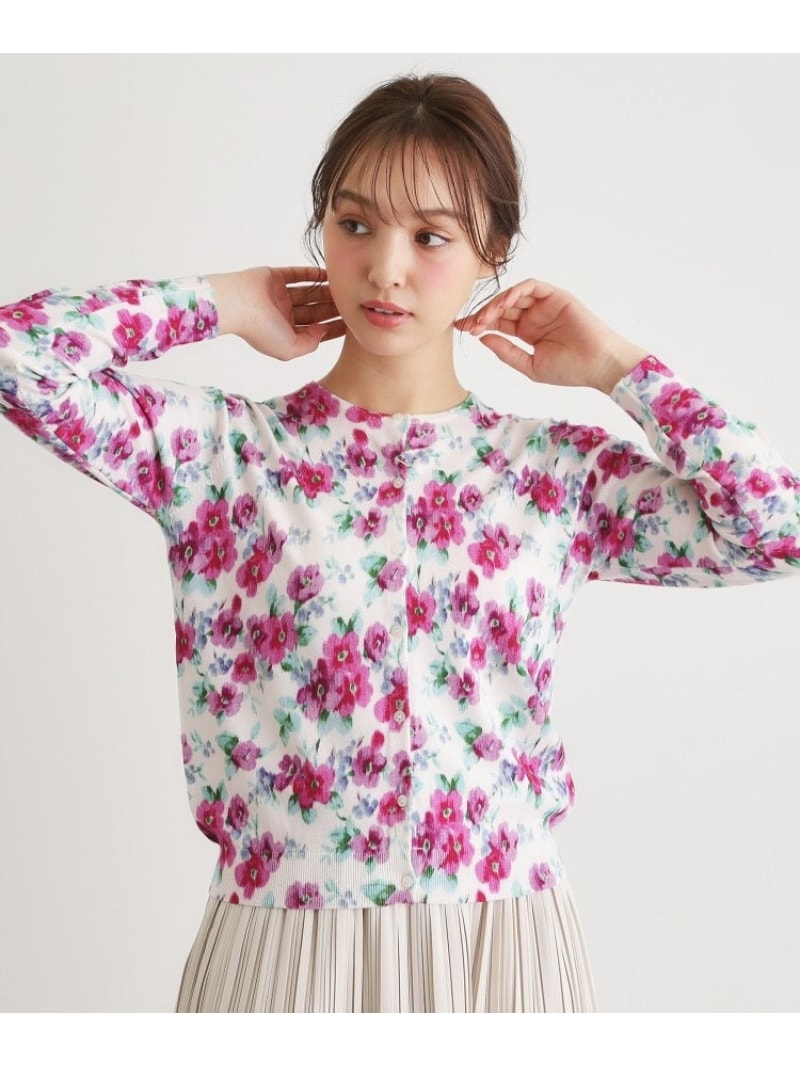 【洗える/同柄・同素材アイテムあり】フリーサム ヘイズ柄 プリントニットカーディガン LAURA ASHLEY ローラ アシュレイ トップス カーディガン ブルー ホワイト【送料無料】[ Fashion]